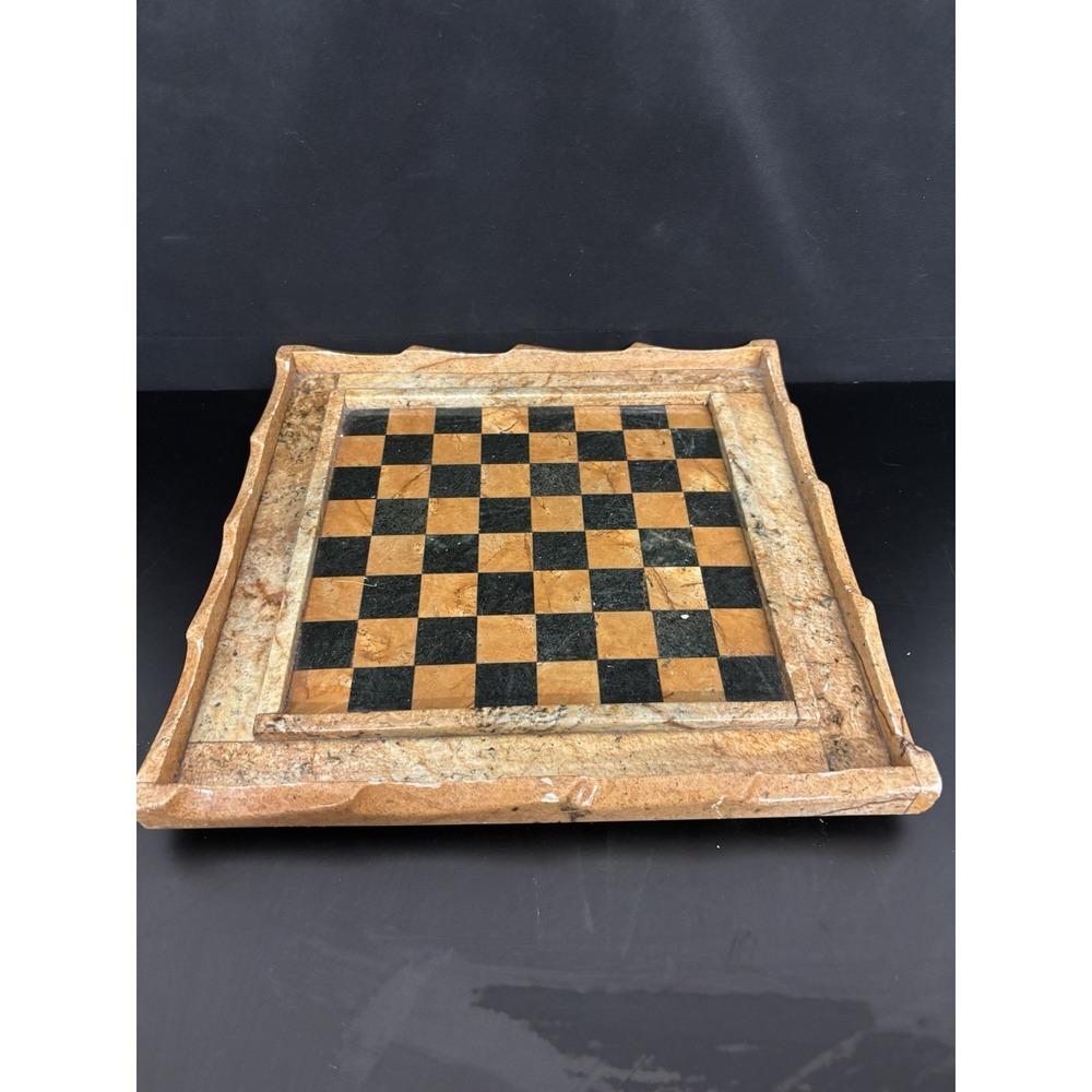 handcrafted chess set made of soapstone or marble with 3 broken pieces